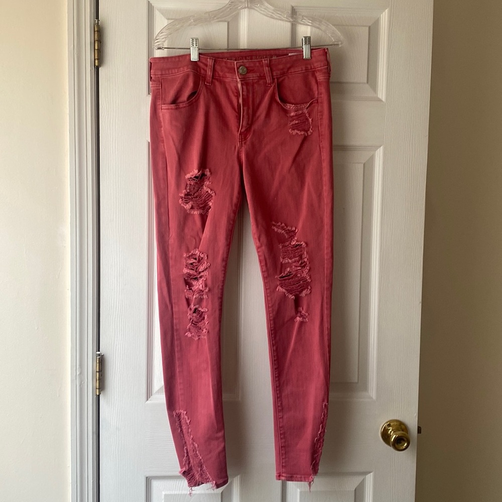 Faded Red Ripped American Eagle Jeans